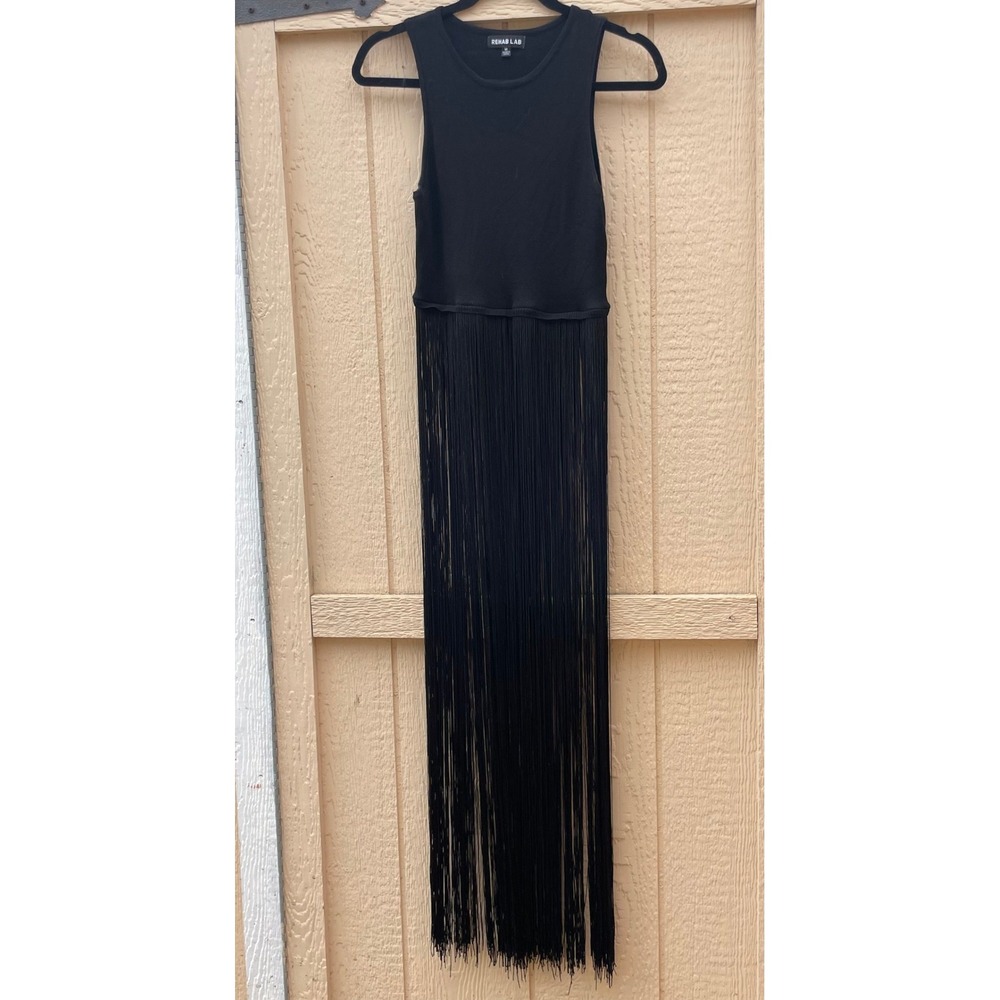 Rehab Lab Fringe Tank Dress Medium Black Sleeveless Western Festival Costume